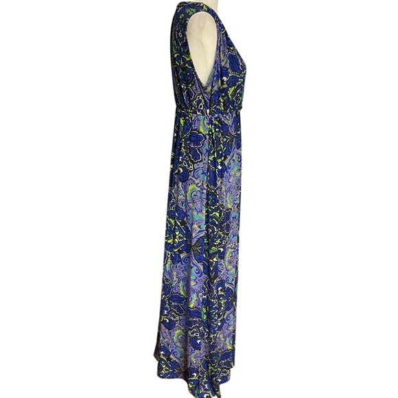 Philosophy Sleeveless Maxi Dress Size L Blue Purple Pull On Braided Waist Spring - Picture 4 of 8
